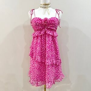 Sky To Moon Pink Ditsy Floral Tiered Ruffle Babydoll Dress L Coquette Cottage